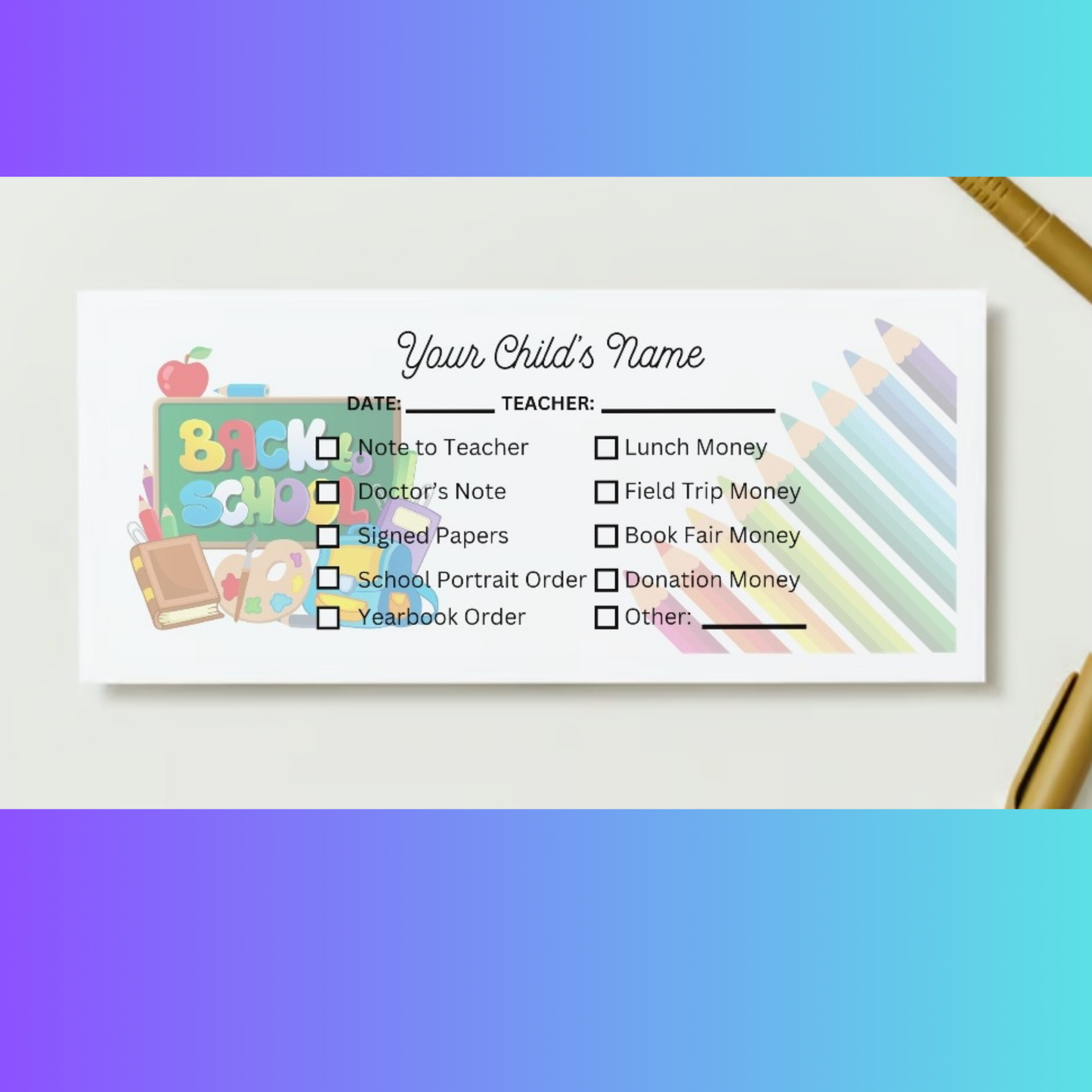 CUSTOM SCHOOL ENVELOPE *EDITABLE DIGITAL DOWNLOAD*