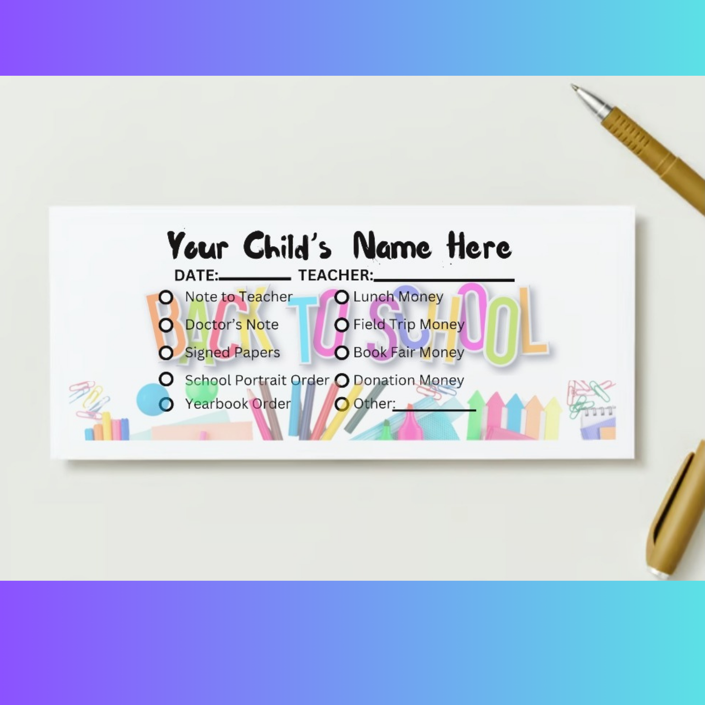 CUSTOM SCHOOL ENVELOPE *EDITABLE DIGITAL DOWNLOAD*